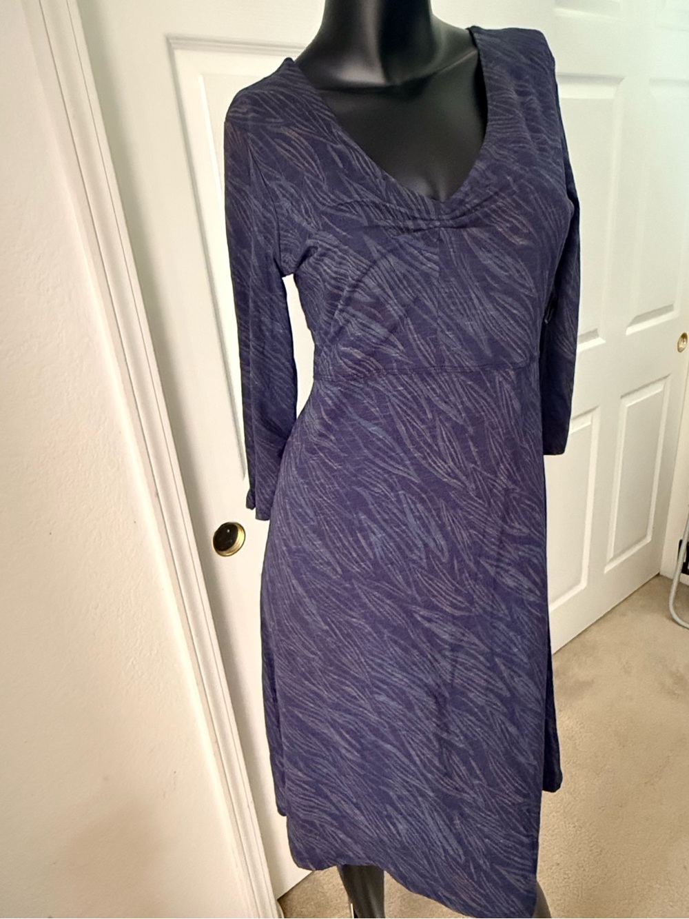 Horny Toad Navy Patterned V-Neck Midi Dress